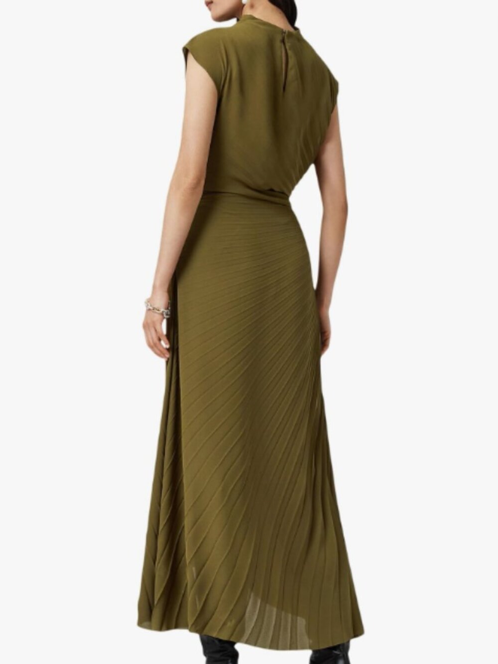 AllSaints: Rayanna Pleated Cap Sleeve Dress, Size 8, Olive Green - Picture 2 of 9
